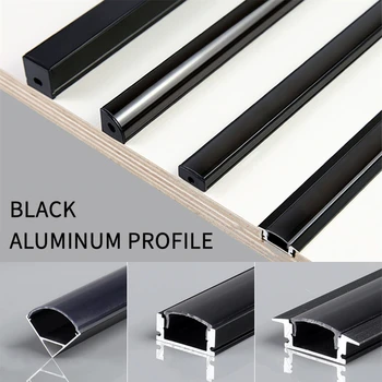0,5 m/kom Crni V/U/YW Stil Led Aluminijski Profil Za 5050 5630 Držač Kanala Mliječnih Torbica Ormar Linearni Bar Pruga Svjetlosti