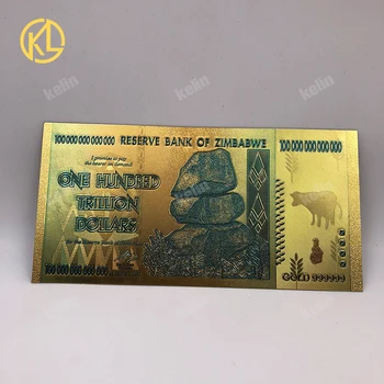1 kom./lot, plave šarene Ulaznica ulaznice Zimbabve, sto Trilijuna dolara, Novčanica od folije Zlatne Boje sa certifikatom