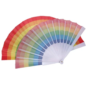 1 Kom. Rainbow Ručno Sklopivi Plastični Ventilator Tiskano Sklopivi Rainbow Navijač Rekvizite Za Plesne Zabave Fan-Art Dekor Obrt