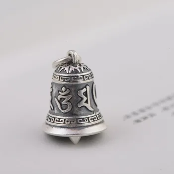 100% Srebro 990 Tibetanski Šest Riječi Zvono Privjesak vintage čistog srebra Budistički OM je Mantra Zvono Privjesak Amulet Na Sreću