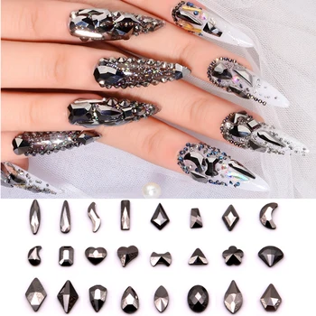 20 Kom svijetle crni dizajn noktiju gorski kristal kristal ukras šarm 3D pravokutni Rhinestones male stražnji dio nokte crystal dragulj manikura