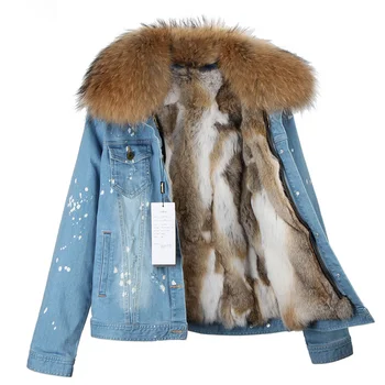 2020 novi modni брендовое donje deniver kaput, traper jakna za djevojčice, prirodni krzno zeca, debeli obloge, okovratnik od krzna rakun, jakna-бомбер kojim da čuva toplinu