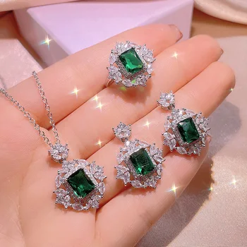 2022 Novi Tender Safir Emerald Privjesak Ogrlica I Prsten, Naušnice Za Žene Punu Dijamanata Zaruka Svadbeni Poklon Nakit