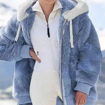 2022 Ženska Zimska Plišani Topla jakna S Kapuljačom Na Munje, Kaput Od umjetnog Krzna, Džemper, svakodnevni Slobodna Gornja Odjeća, Moda Haljine, Plus Size