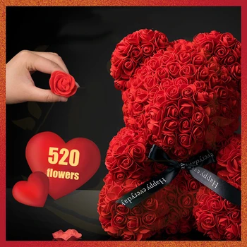 2023 Дропшиппинг 25 cm Pink Medvjed Srce Umjetni Cvijet Ruža Medo Za Žene Valentinovo Wedding rođendanski Poklon Home Dekor