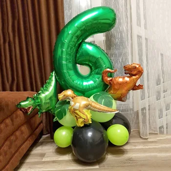 21 kom./compl. Skup balona s brojkama Dinosaura, Uljepšavanje za Party u čast rođenja Dinosaura, za Dječake 1-9 godina, Zeleni Balon s brojkama, Dinosaur, College