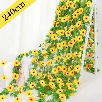 240 cm, Umjetno Cvijeće Lažna Svila Suncokreta Ivy Loze sa Zelenim Lišćem Rotirajući Гирлянда Home Vrt Ograde Večernje Uređenje