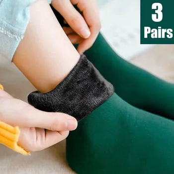 3 Para Zimske Tople ženske Čarape, Topla Termalna Najlon Kašmir Čvrste Čarape, Blage Zimske Baršun Čizme, Crne Čarape Za Spavanje
