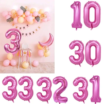 32-Inčni Ružičaste Balone s Brojkama 10, 21, 31, 41, 50, 60, 70, 80, 90 godina, Odrasli, Rođendana, Godišnjica i Vjenčanja, Uradi sam, Vedra, Ukras