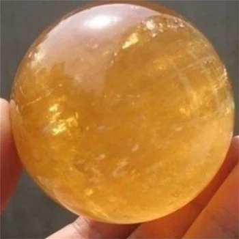 40 MM Žuti Prirodni Citrin Kalcit Quartz Crystal Opseg Loptu Liječeći Dragi Kamen Dekor