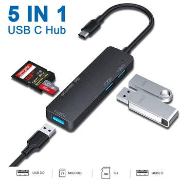 5 U 1 USB C Hub Adapter za Thunderbolt 3 Tip C Razdjelnik USB Hub s TF SD Čitač kartica za Lenovo Xiaomi Laptop Macbook Pro/Air