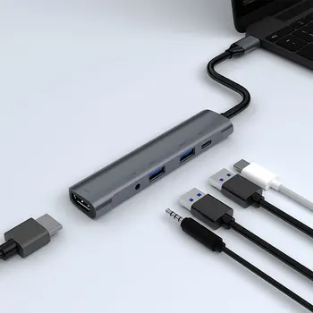 5 U 1 USB HUB Type C NA HDMI 4K USB 3,0 2,0 USB-C PD Punjenje Audio Za MacBook Pro/Air Samsung s USB C Laptop Tablet PC