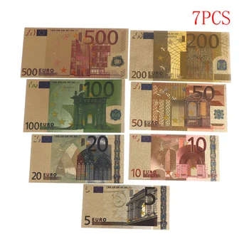 7шт Euro Novčanica Zlatna Folija Papirni Novac Obrt Zbirka Novčanica Valuta