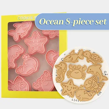 8 kom./compl. Ocean Životinja 3D Crtani film Obrazac Za Cookie Cookie Cutter Marke DIY čokolada gluposti Klip Alati Za Tortu Kuhinja Pečenje Tijesta u Kalup Za Pečenje