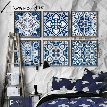 9 kom. platnu umjetnost Kineski stil Plavi i bijeli porculan Marokanski Uzorak moderan plakat platnu art home dekor Bez okvira