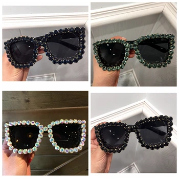 9 luksuzne dizajnerske Sunčane Naočale Ženske Boxy Vintage sunčane naočale Sa Štrasom Sunčane naočale za Žene Оверсайз Trendi Nijansu UV400