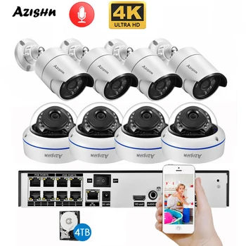 AZISHN 4K Ultra HD 8MP H. 265 POE NVR Kit Sigurnosni Sustavi Vanjska IP Kamera za prostor P2P Audio-Video Snimanje Set Kamera za video nadzor
