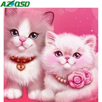 AZQSD Diamond Slika Mačka je Životinja Vez Križić Diamond Vez Ruža Mozaik Ručni Rad Kompletan Trg/Kružna Bušilica Rhinestones Poklon