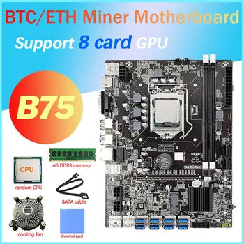 B75 8 kartica GPU Matična ploča za майнинга + procesor + Ventilator + 4G DDR3 RAM-a + термопаста + Kabel SATA 8X USB3.0 (PCIE) Utor LGA1155 DDR3 SATA3.0
