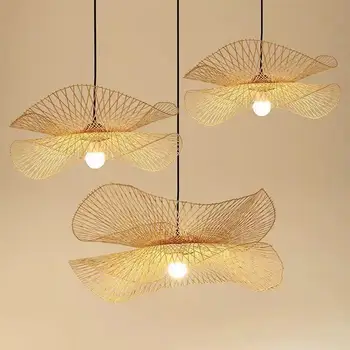 Bambus pletena Pruća Lusteri Od Prirodnog Ratana S Nijansu Viseće svjetiljke u kineskom stilu Country Rotirajući Kuhinja dnevni boravak Lampa