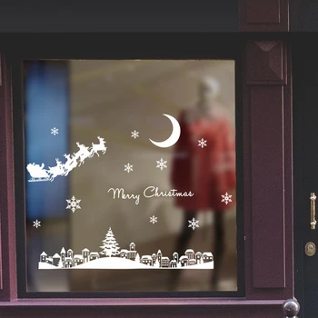 Bijelo Božićno Uređenje Prozora Naljepnica-Naljepnice Ukras na Mjesečini Urban Shop Izlog Stakleni Naljepnica za Božićno Novogodišnje Zabave