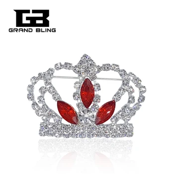 Broš u obliku Krune od Sjajnih Gorskog kristala sa Crvenim Ovalnim Kamenjem Dama-Kraljica