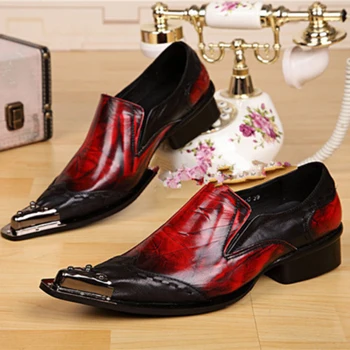Christia Bella/Modni muške cipele u britanskom stilu Velike Veličine s oštrim metalnim vrhom, večernje muške cipele od kože kravlja koža, gospodo crne i crvene cipele