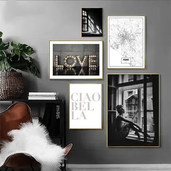 Crno-Bijeli Zidni Umjetnički Plakat na Platnu, Seksualno Prozor, Djevojka, Slika Na Zidu, Grafike, Karta Grada, Ljubavne Slike za Dnevni boravak