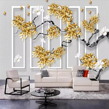Dekorativne tapete u kineskom stilu sa zlatnim bojama cvijet magnolije 3D pozadina zidno slikarstvo