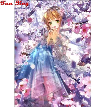 DIY Diamond Slika Japanske Anime Djevojka Sakura Vez Mozaik Puni Kvadratnom Cijele 5D Gorski Kristal Vez Križić Rukotvorina Poklon