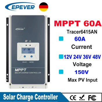 EPever MPPT 60A Kontrolera Punjenja Solarnih Akumulatora 12 24 36 48 U pozadinsko Osvjetljenje LCD Zaslona Za Max. 150 U Fotoelektrični Ulaz Snimanje u Stvarnom Vremenu, 6415AN