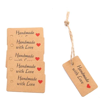 Etikete od papira Kraft 100пк 4кс2км s recima Хандмаде s oznake vrste ljubavi oznake odjeće za kartice prečaca pakiranje zaslona čokolade/dar