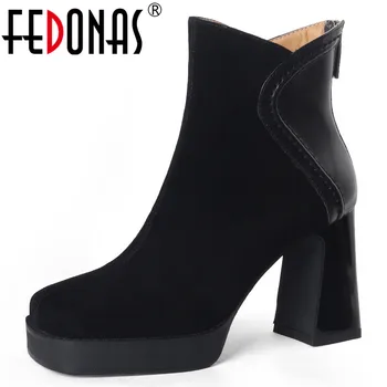 FEDONAS/Trendy Čizme za zrele Žene na Platformi; sezona Jesen-Zima; Uredski večernje dječji Antilop koža ženske cipele Na Debelom Visoke Potpetice