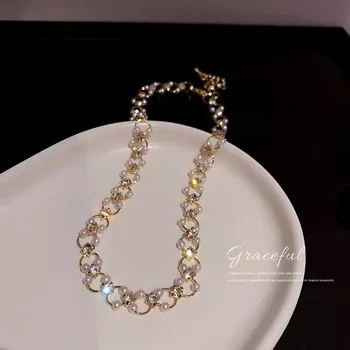 Fin vještački dijamant Ogrlice Ovratnik Ogrlice za Žene i Djevojčice, Korejska Moda Jednostavna Imitacija Bisera Estetski Večernje Nakita bijoux