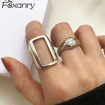 Foxanry Минималистичные Srebrne Boje prsten Modni Jednostavne Šuplje Geometrijski Berba Tajlandski Srebro Večernje Nakit Pokloni za Žene