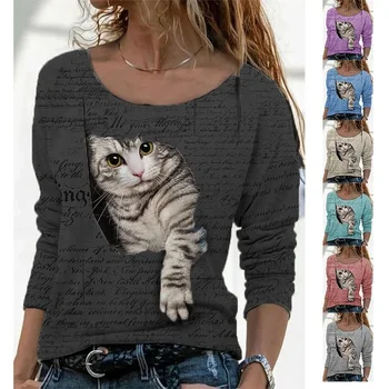 Grafički Majice, Ženska t-Shirt sa Životinjskim Uzorkom, Majice s Dugim rukavima, Odjeća u stilu Харадзюку, Ženske Estetski Košulje Y2k