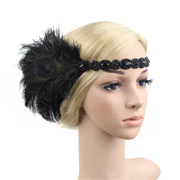 Hairband 1920s Headpiece Feather Flapper Headband Great Gatsby Headdress Vintage Bandeau Femme Pour Cheveux Oštrica Za Kosu