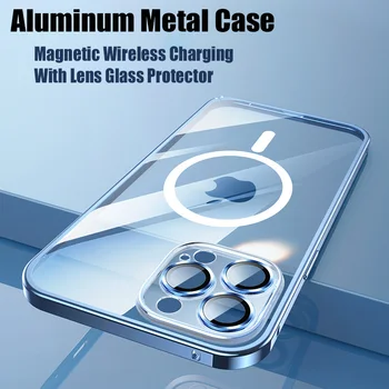 HD Transparentno Magnetski Bežičnog Punjenja Aluminija Metalni Branik Torbica Za iPhone 12 13 14 Pro Max Zaštitna Folija Za Staklo Objektiva