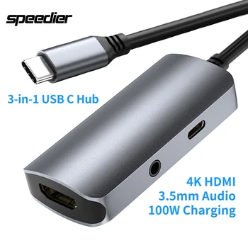 High-end hub USB Type C 3-u-1, u skladu s adapterom USB-C-s HDMI priključkom PD 100 W i 3,5 mm audio sustava