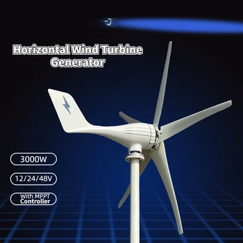 Horizontalna os 3000 W 3/5 Krila Vjetrenjača 12 v 24 v 48 v Vjetroelektrane Male Vodene Turbine Generator MPPT regulator Za kućnu uporabu