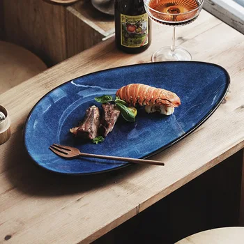 Japanski Klasicni Zapadna Pribor Posuda Za Pečenje Glazure Stakleno Keramička Ploča Nepravilnog Ovalnog Oblika Riblje Jelo Odrezak Tanjur Sushi Tanjur