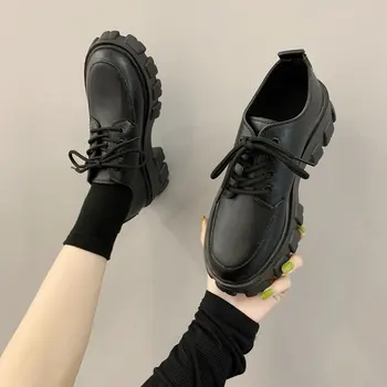 Jesensko-proljetni Masivni Tenisice Na platformu, Ženska Casual Cipele za Proširenje Rast, Ženske Kožne Cipele Na Debelom Petu, Crne Zapatos Mujer