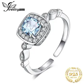 JewelryPalace Pravi Topaz Plavi Prsten Od 925 Sterling Srebra Otvoreno Podesivo Obećanje Halo Zaručnički Prsten za Žene Nakit