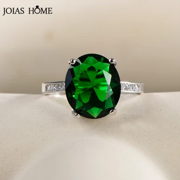 Joiashome Prsten Od 925 Sterling Srebra Za Žene, Jednostavne 10*14 mm, Smaragdno-Zeleni Dragulj, Godišnjicu Vjenčanja Dekoracija Na Prst