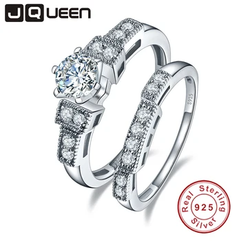 JQUEEN 100% 925 Sterling Srebra Vjenčano Prstenje Za Žene Luksuzni 1,25 Karat 5*5 mm cz Zaručnički prsten od srebra par