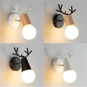 Led zidna svjetiljka kreativni zidni viseći svijećnjak 5 W suvremeni skandinavski kovano željezo + drveni noćni lampe za spavaće sobe, dječja soba dnevni boravak