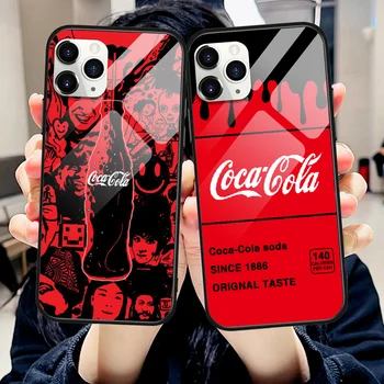 Luksuzni Modni Torbica Za telefon od Kaljenog stakla Coca Cola za iPhone SE 2020 6 6S 7 8 11 12 13 Mini Plus X XS XR Pro Max crna