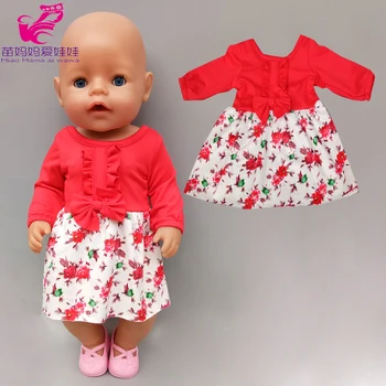 Lutkarski Haljina 43 Baby Doll Crvena Haljina s Lukom 18 Inča Lutkarska Odjeća, Košulja i Hlače Dječji Dar Za Djevojčice