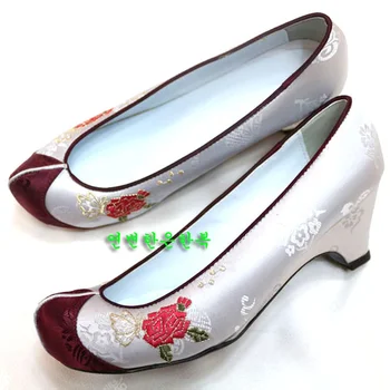 Mamin cipele-ханбок 5 cm, sive Cipele s vezom, korejske tradicionalne cipele-ханбок s Vezom na крючках HE-X2012