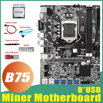 Matična ploča za Майнинга B75 8USB BTC + procesor G530 + 64G USB Upravljački program + SATA Kabel + Kabel prekidača + Термопаста + Pregrada Za ETH Miner